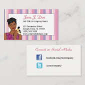Beauty Makeup Artist Pink Stripe, Afrikaans-Amerik Visitekaartje (Voorkant / Achterkant)
