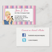 Beauty Makeup Artist Pink Stripe, Blonde Visitekaartje (Voorkant / Achterkant)