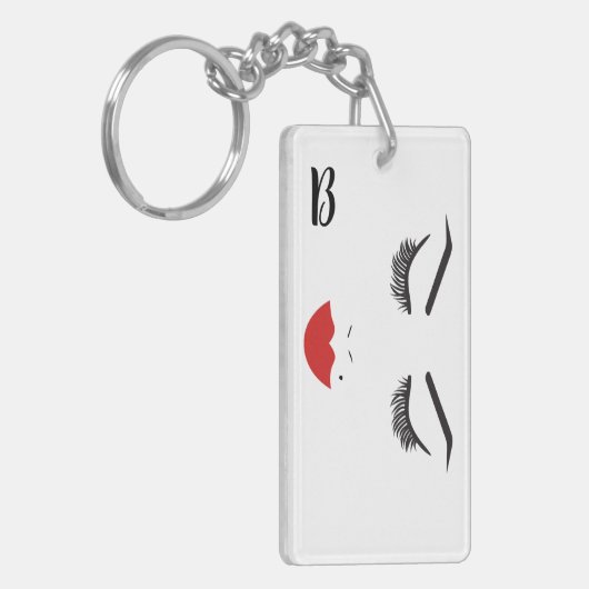 Beauty Makeup Face Lashes en Red Lips Chic Sleutelhanger (Voorkant Links)