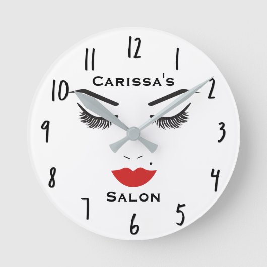 Beauty Makeup Face Lashes en Red Lips Salon Clock Ronde Klok (Voorkant)