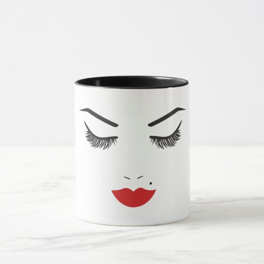 Beauty Makeup Face Lashes en Red Lips Salon Mok (Midden)