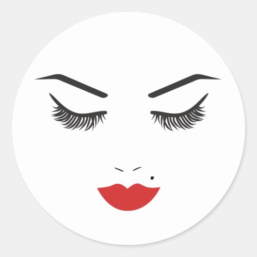 Beauty Makeup Face Lashes en Red Lips Salon Ronde Sticker (Voorkant)