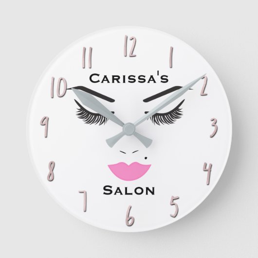 Beauty Makeup Face Lashes & Pink Lips Salon Clock Ronde Klok (Voorkant)