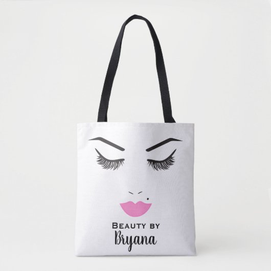 Beauty Makeup Face Lashes & Pink Lips Salon Tote Bag (Voorkant)