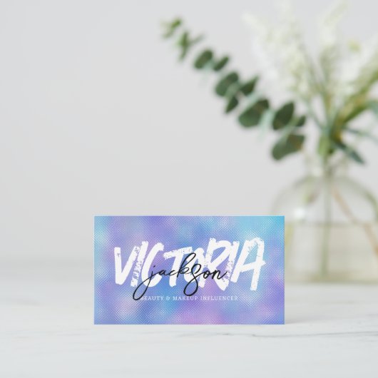 Beauty Makeup Influencer Faux Iridescent Custom Visitekaartje (Staand voorkant)