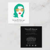 Beauty Meisje Haar Stylist Salon Mode Groen Vierkante Visitekaartje (Voorkant / Achterkant)