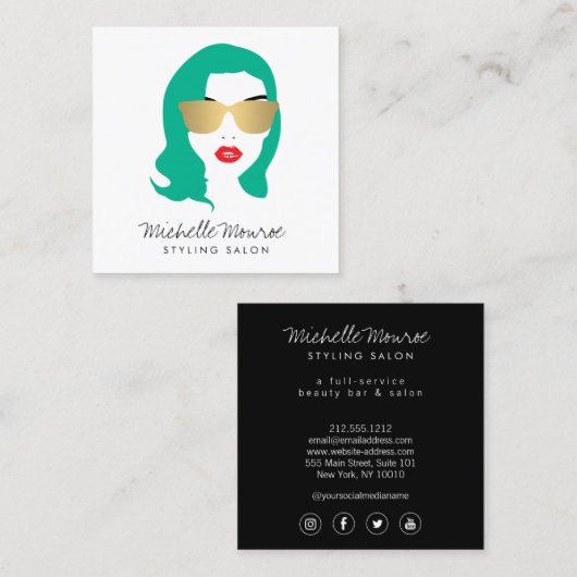 Beauty Meisje Haar Stylist Salon Mode Groen Vierkante Visitekaartje (Voorkant / Achterkant)