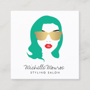 Beauty Meisje Haar Stylist Salon Mode Groen Vierkante Visitekaartje