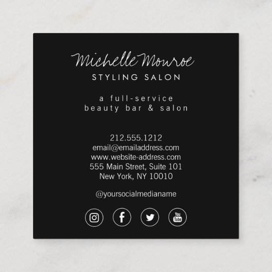 Beauty Meisje Haar Stylist Salon Mode Groen Vierkante Visitekaartje (Achterkant)