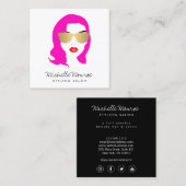 Beauty Meisje Haar Stylist Salon Mode Roze Vierkante Visitekaartje (Voorkant / Achterkant)
