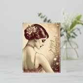 Beauty  Meisje Vrolijk Kerstmis Groeten Retro Folie Feestdagen Briefkaart (Staand Voorkant)