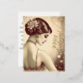 Beauty  Meisje Vrolijk Kerstmis Groeten Retro Folie Feestdagen Briefkaart (Voorkant / Achterkant)