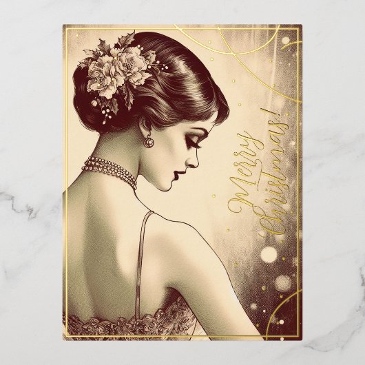 Beauty  Meisje Vrolijk Kerstmis Groeten Retro Folie Feestdagen Briefkaart (Voorkant)
