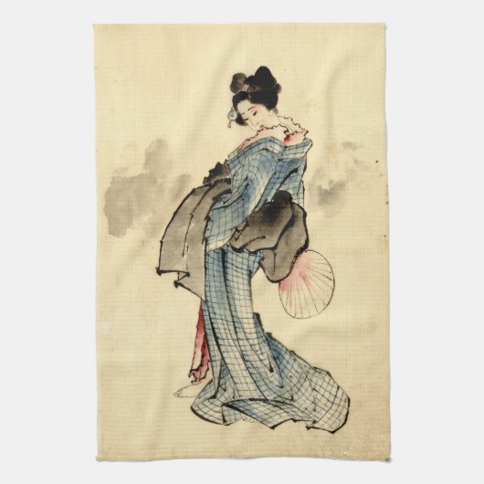 Beauty met Fan 1840 Theedoek (Verticaal)