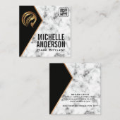 Beauty Metallic Logo | QR Code | Marmeren vierkant Vierkante Visitekaartje (Voorkant / Achterkant)
