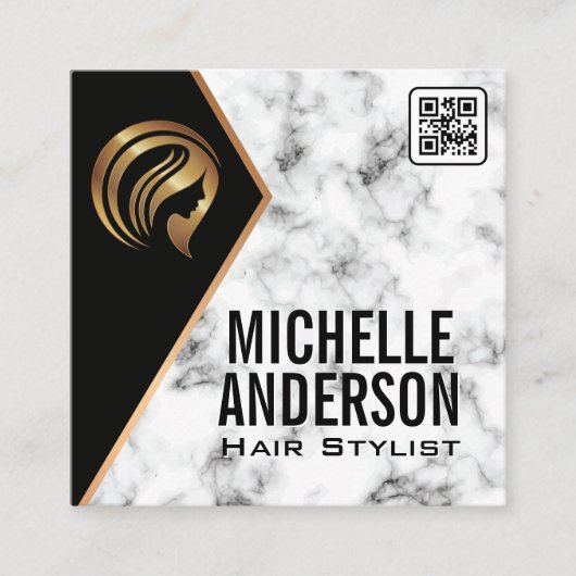 Beauty Metallic Logo | QR Code | Marmeren vierkant Vierkante Visitekaartje (Voorkant)