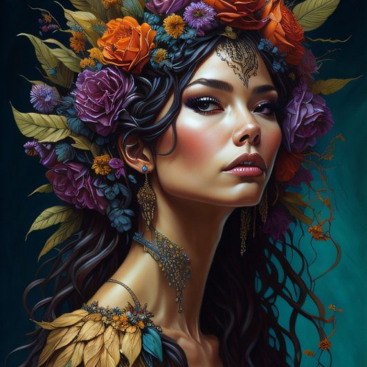 Beauty mysterious black haired flower woman v2 tissuepapier