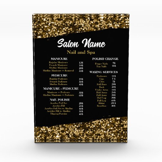Beauty Nail Salon Prijs Lijst menu goud confetti Fotoblokken (Voorkant)