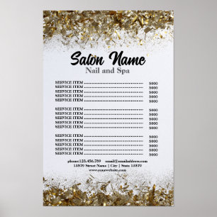 Beauty Nail Salon Prijs Lijst menu goud confetti Poster