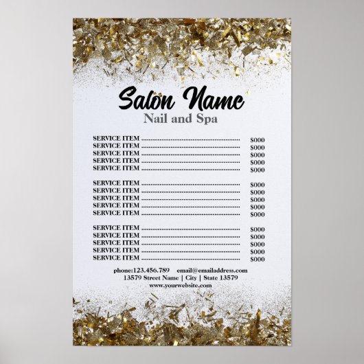 Beauty Nail Salon Prijs Lijst menu goud confetti Poster (Voorkant)
