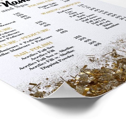 Beauty Nail Salon Prijs Lijst menu goud confetti Poster (Hoek)