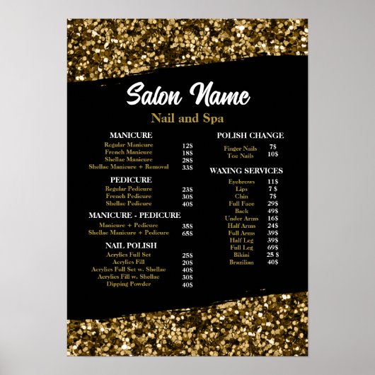 Beauty Nail Salon Prijs Lijst menu goud confetti Poster (Voorkant)