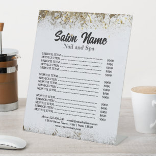Beauty Nail Salon Prijs Lijst menu goud confetti Reclamebord Met Voetstuk