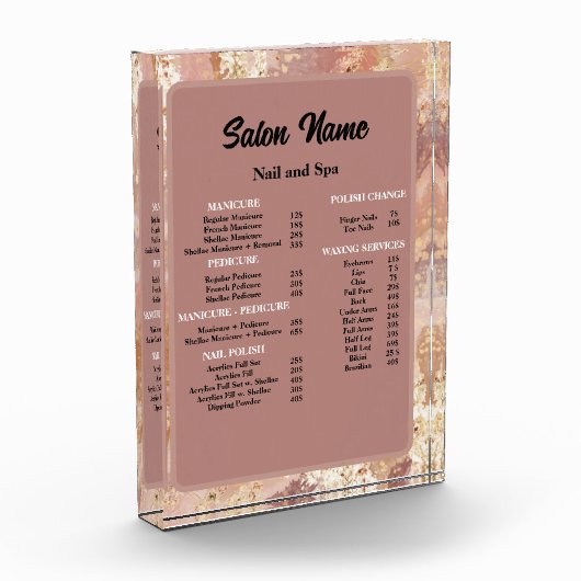 Beauty Nail Salon Prijs Lijst menu Marmer Fotoblokken (Links)