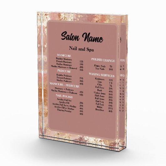 Beauty Nail Salon Prijs Lijst menu Marmer Fotoblokken (Rechts)