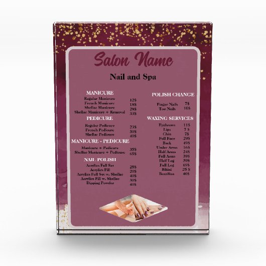 Beauty Nail Salon Prijs Lijst menu rood paarse Fotoblokken (Voorkant)