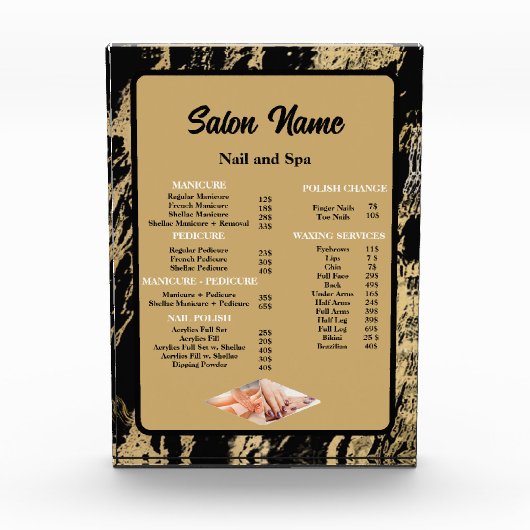 Beauty Nail Salon Prijs Lijst menu Zwart Marmer Fotoblokken (Voorkant)