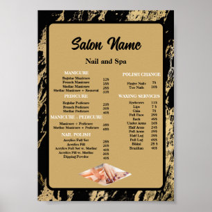Beauty Nail Salon Prijs Lijst menu Zwart Marmer Poster