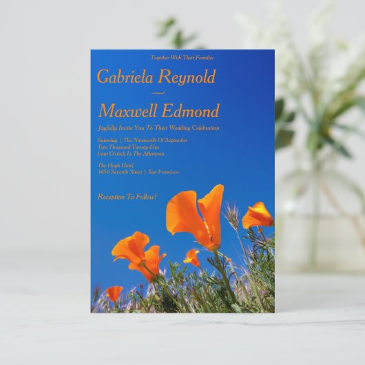 Beauty Natuur Bloemen Californië Poppy Bruiloft Kaart (Staand voorkant)