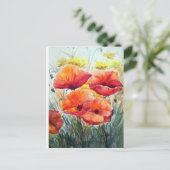 BEAUTY OF FLOWER POPPIES , WATERCOLOR PAINTING BRIEFKAART (Staand voorkant)