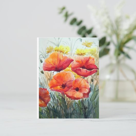 BEAUTY OF FLOWER POPPIES , WATERCOLOR PAINTING BRIEFKAART (Staand voorkant)