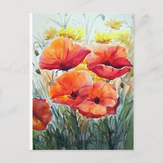 BEAUTY OF FLOWER POPPIES , WATERCOLOR PAINTING BRIEFKAART (Voorkant)