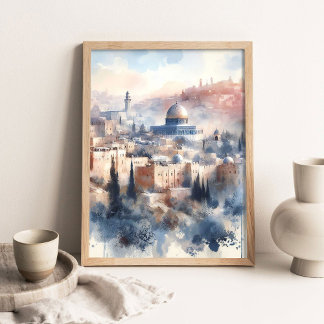 Beauty of Jerusalem Painting, Watercolor Christian Poster