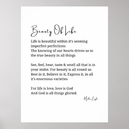 Beauty of Life Inspirerend gedicht Wall Art Poster (Voorkant)