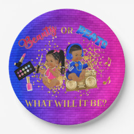 Beauty or Beats Blauw Roze Goud Geslacht Reveal Papieren Bordje