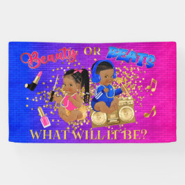 Beauty or Beats Blauw Roze Goud Geslacht Reveal Spandoek