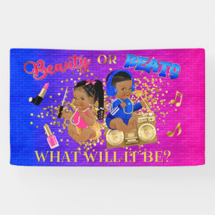 Beauty or Beats Blauw Roze Goud Geslacht Reveal Spandoek