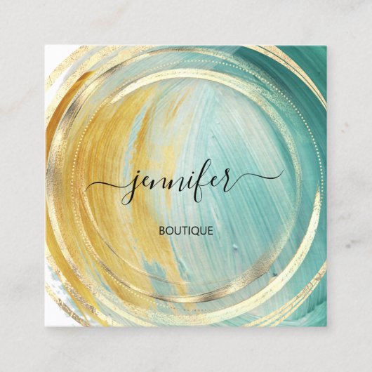 Beauty Organic Bio Shop QR Logo Soap Green Gold Vierkante Visitekaartje (Voorkant)