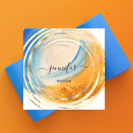 Beauty Organic Shop QR Code Blue Gold Paint Vierkante Visitekaartje