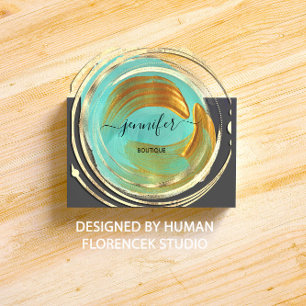 Beauty Organic Shop QR Code Logo Aqua Gold Paint Vierkante Visitekaartje