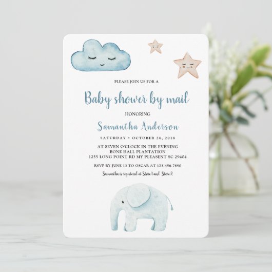 Beauty Pastel Blue Elephant Baby shower by Mail Kaart (Staand voorkant)