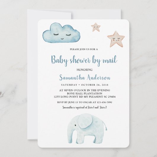 Beauty Pastel Blue Elephant Baby shower by Mail Kaart (Voorkant)