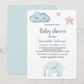 Beauty Pastel Blue Elephant Kaart (Voorkant / Achterkant)