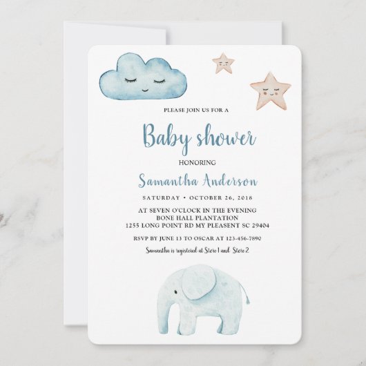 Beauty Pastel Blue Elephant Kaart (Voorkant)