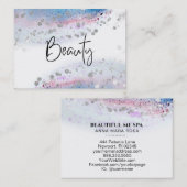 *~* BEAUTY - Pastel Blue Waterverf Silver Glitter Visitekaartje (Voorkant / Achterkant)