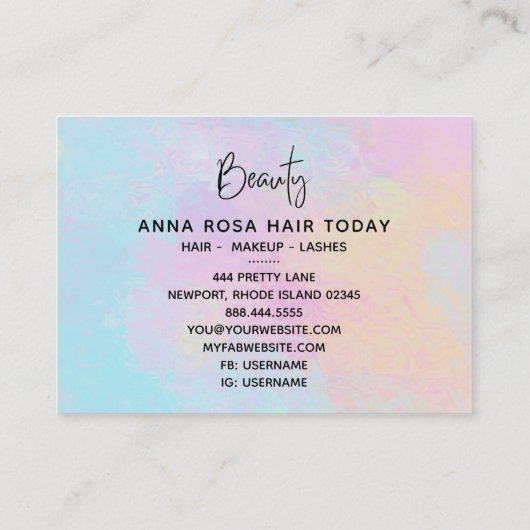 *~* BEAUTY Pastel Girly Soft  Rainbow Modern Visitekaartje (Achterkant)
